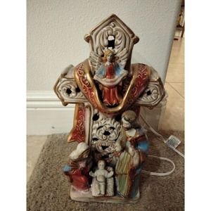 Kirkland's Nativity Scene Night Light Plugin Hand Painted Ceramic Cross 13"